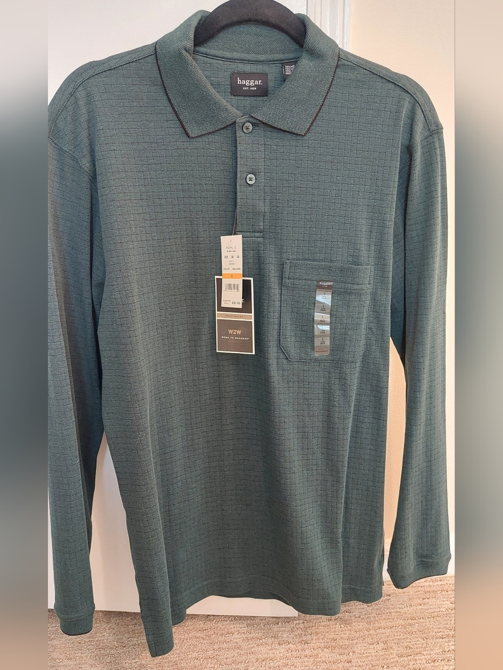 Haggar Men's Long Sleeve Polo in Teal